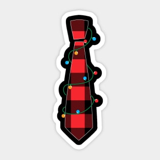 Red Buffalo Plaid Tie Christmas Lights Xmas Ugly Holiday Sweater Sticker